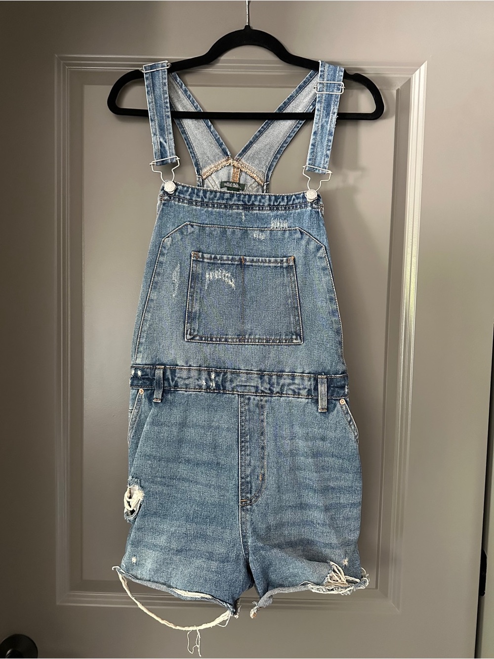Wild Fable Denim Short Overalls - Light Blue Distressed